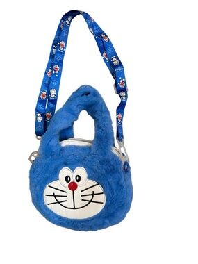 Doraemon Plush Crossbody Bag Blue Faux Fur Mini Purse Anime NWOT